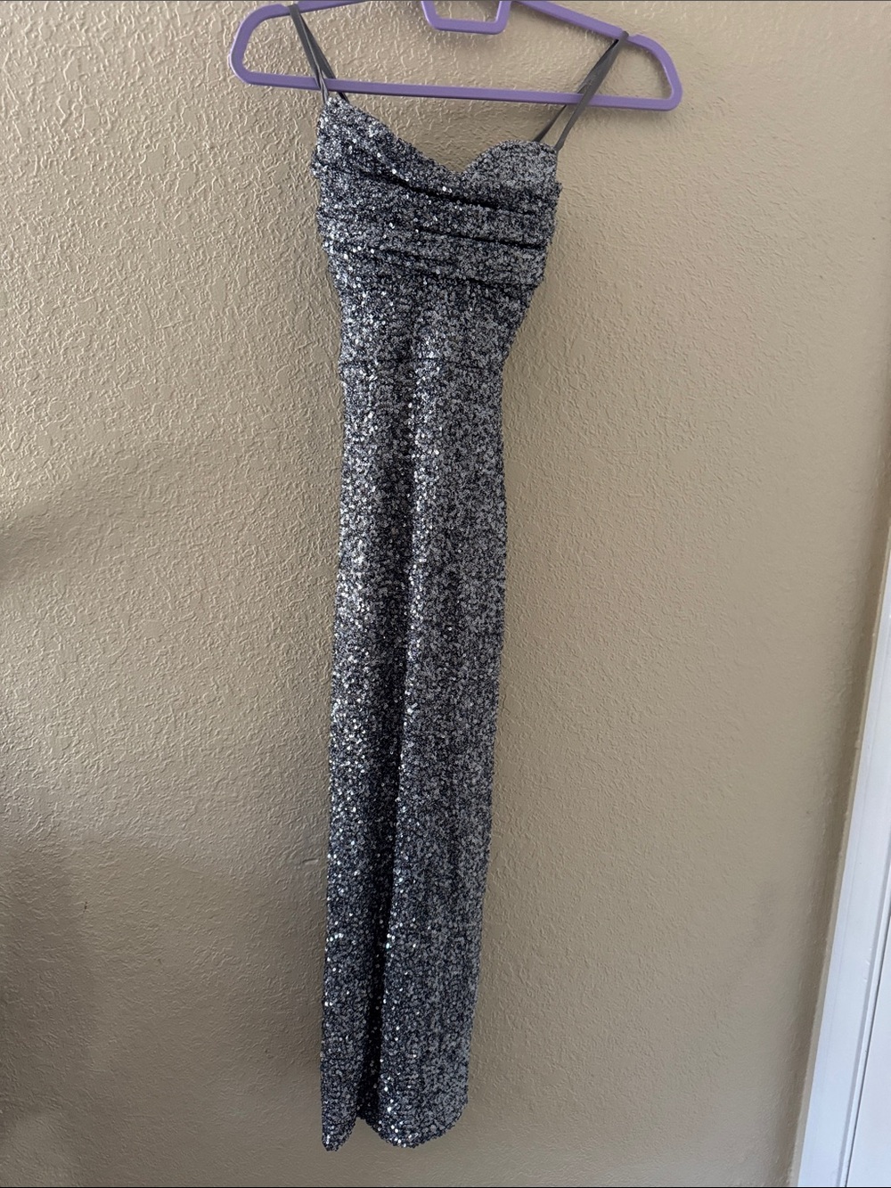 Silver Sequin Midi Evening Gown XS